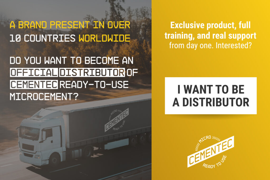 Banner about want to be an official distributor of microcemento cementec ready to use.