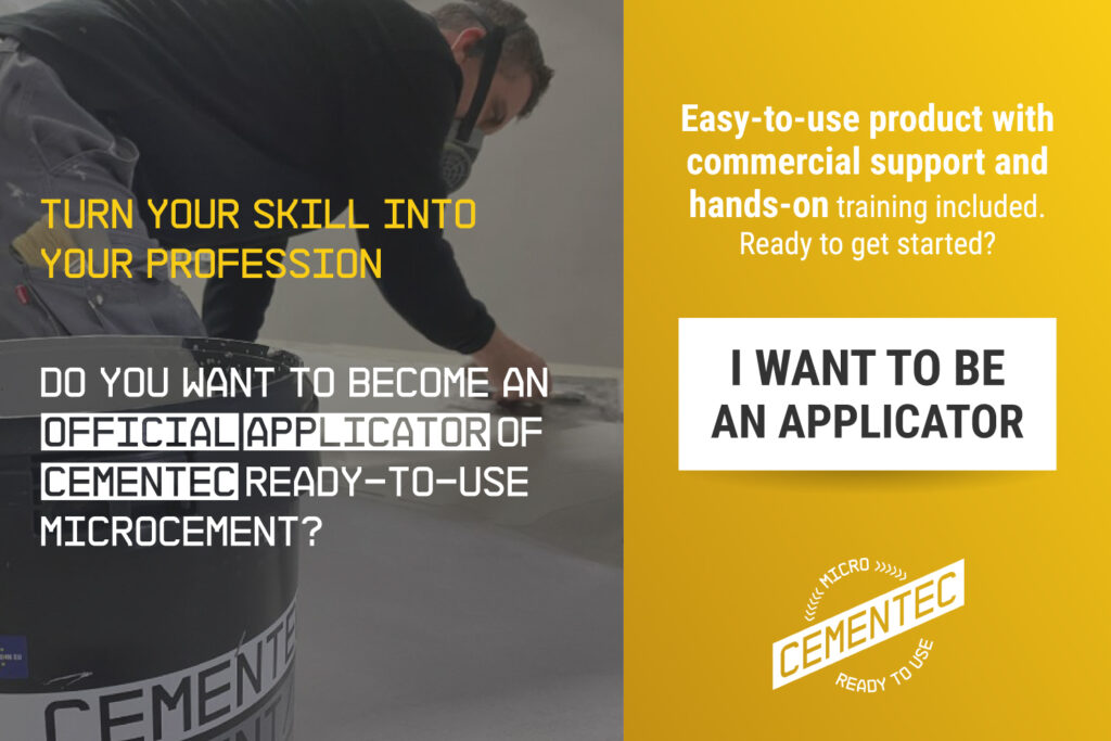 Banner about want to be an official applicator of cementec microcement ready to use.